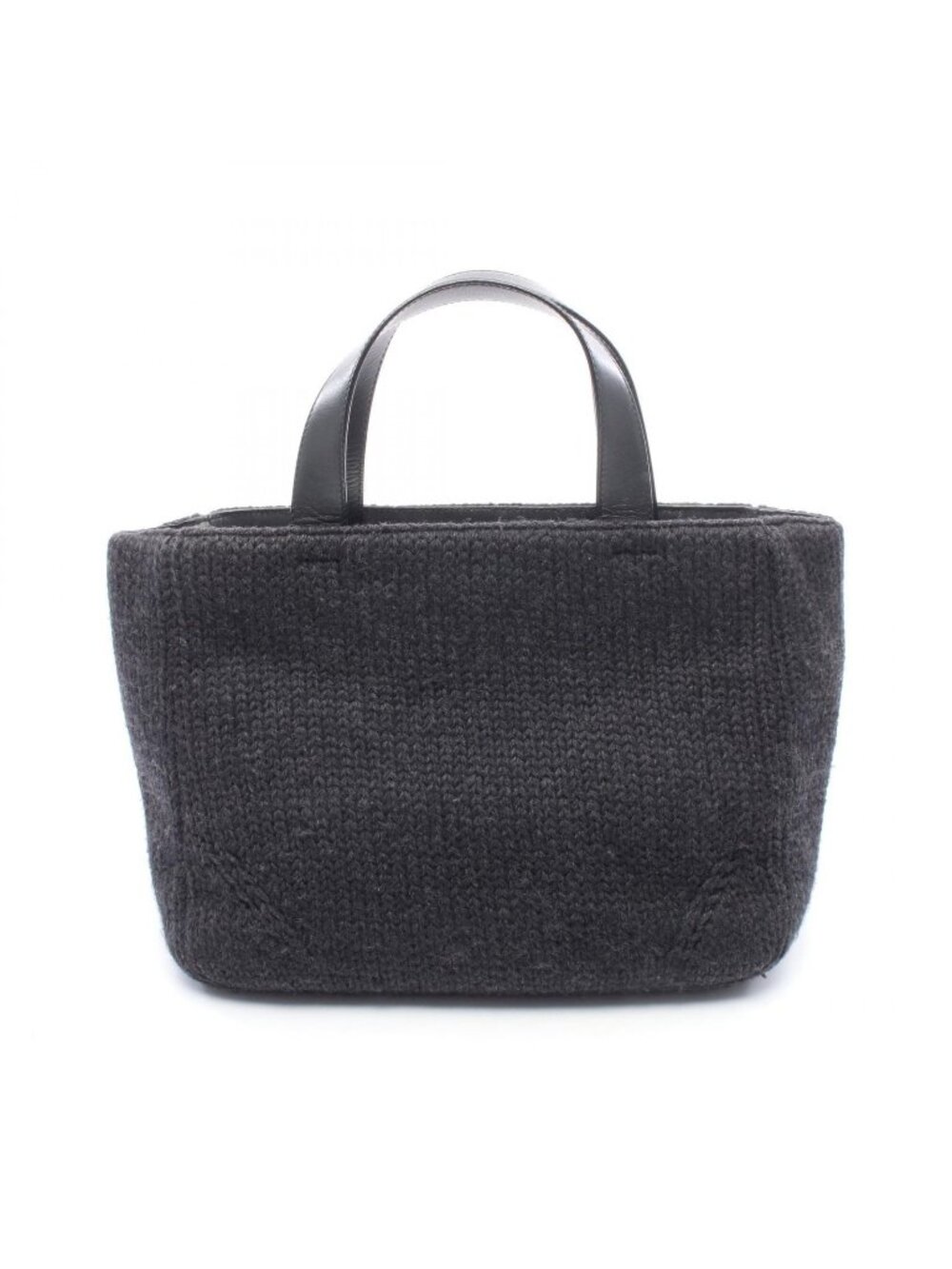 Prada Tote Bag Triangle Logo Gray Leather